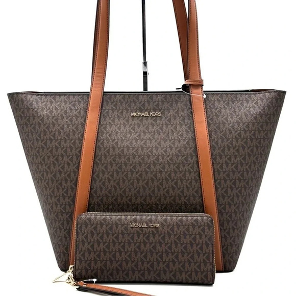 Michael Kors Pratt Large Signature Logo Tote Bag & Large Continental Wallet - Picture 1 of 12